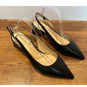 Franco Sarto Racer Leather Slingback Pumps Black Women’s 10W Low Heel NWT Chic